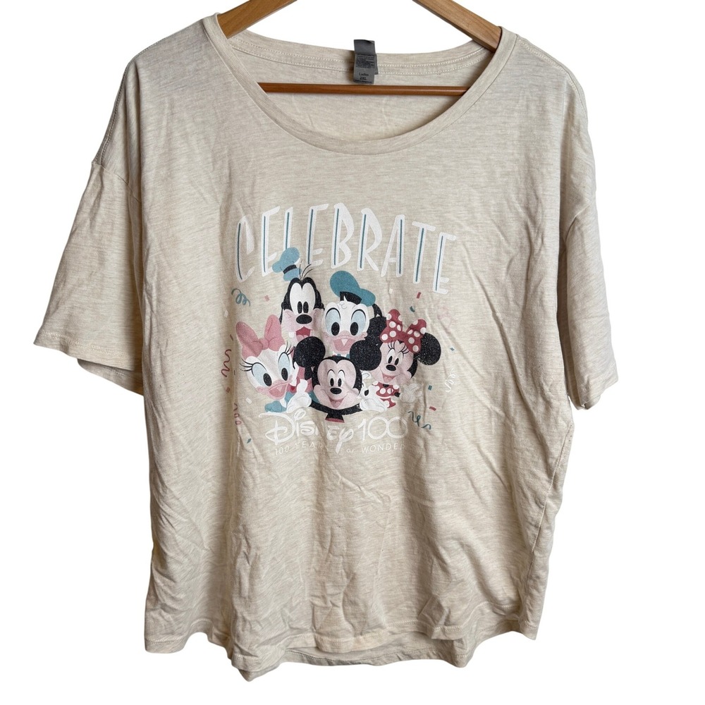 Disney 100 Years of Wonder 2XL‎ Beige Womens Tee Disney100
